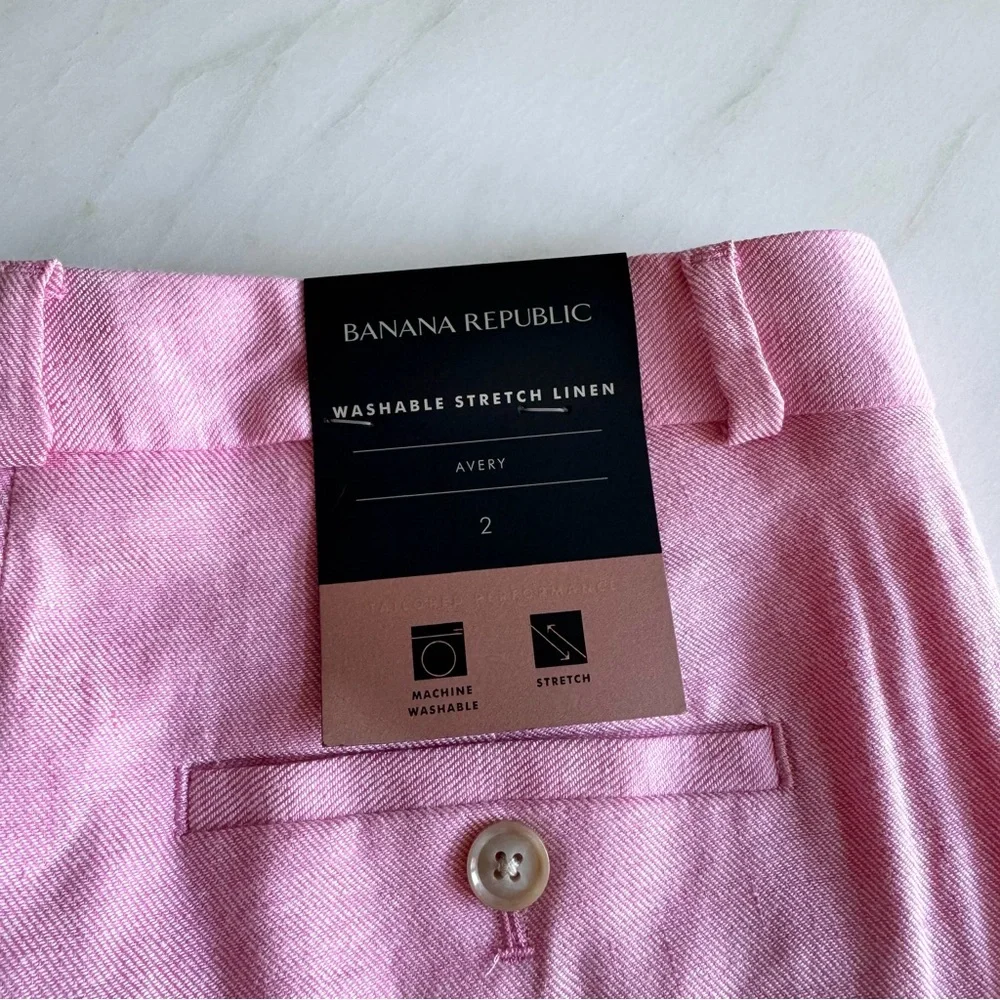 Banana Republic Avery Straight-Fit Linen-Cotton Classic Pink Sz 2